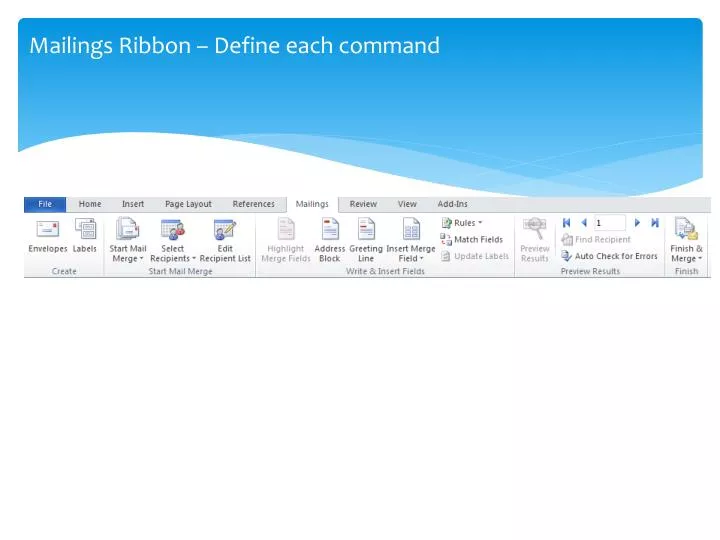 mailings ribbon define each command