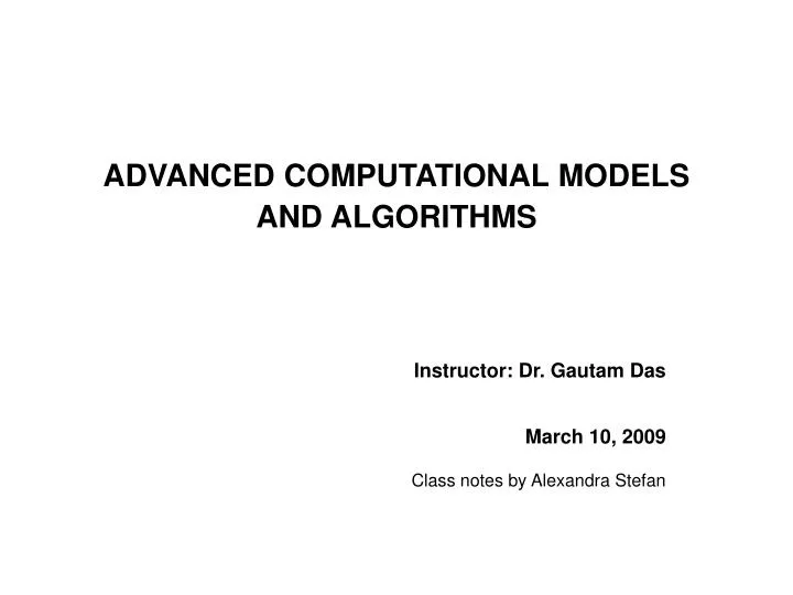 advanced computational models and algorithms