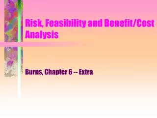 Risk, Feasibility and Benefit/Cost Analysis