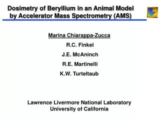 Dosimetry of Beryllium in an Animal Model by Accelerator Mass Spectrometry (AMS)
