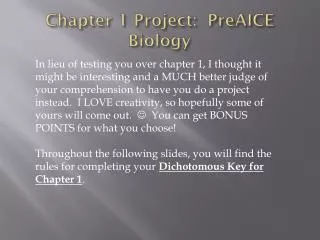 Chapter 1 Project: PreAICE Biology