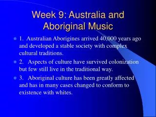 Week 9: Australia and Aboriginal Music