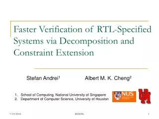 Faster Verification of RTL-Specified Systems via Decomposition and Constraint Extension
