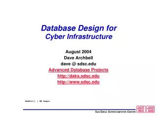 Database Design for Cyber Infrastructure
