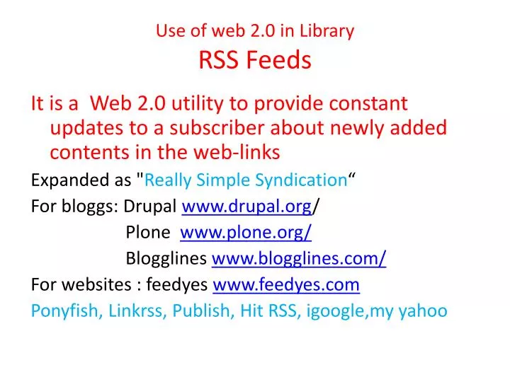 use of web 2 0 in library rss feeds