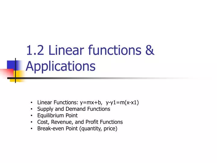 1 2 linear functions applications