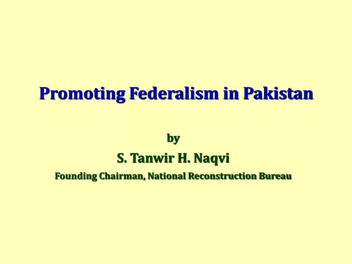 promoting federalism in pakistan