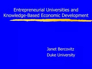 Entrepreneurial Universities and Knowledge-Based Economic Development