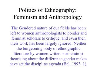 Politics of Ethnography: Feminism and Anthropology