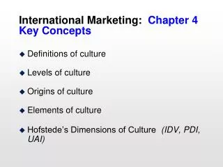 International Marketing: Chapter 4 Key Concepts