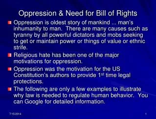 Oppression &amp; Need for Bill of Rights