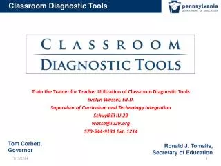 Train the Trainer for Teacher Utilization of Classroom Diagnostic Tools Evelyn Wassel, Ed.D. Supervisor of Curriculum