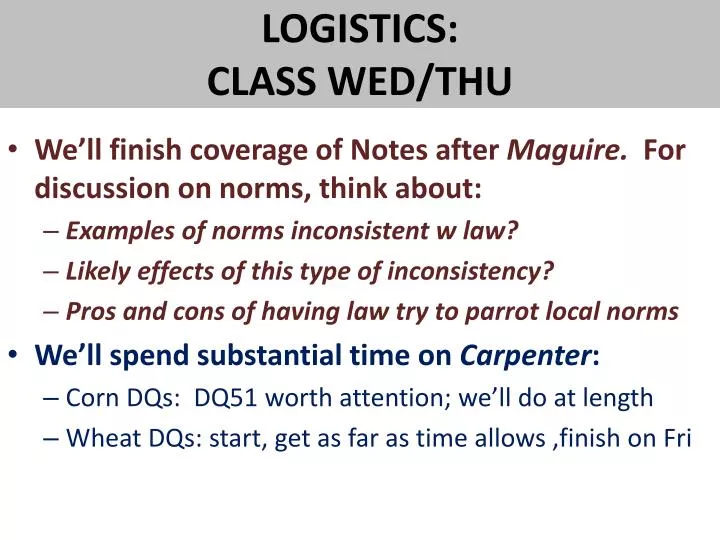 logistics class wed thu