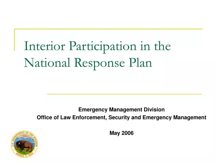 interior participation in the national response plan