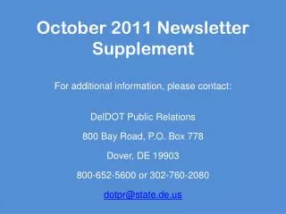 october 2011 newsletter supplement