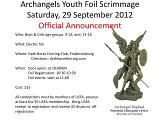 Archangels Youth Foil Scrimmage Saturday, 29 September 2012 Official Announcement