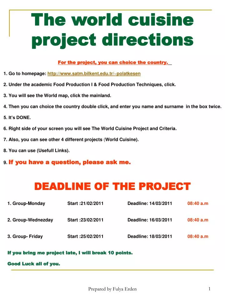 the world cuisine project directions