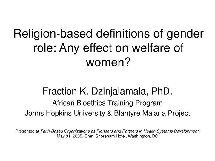religion based definitions of gender role any effect on welfare of women