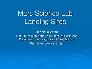 Mars Science Lab Landing Sites