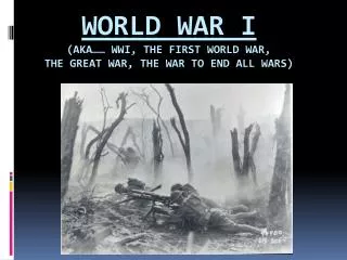 World War I (aka…… WWI, The First World War, The Great War, The War to End All Wars)