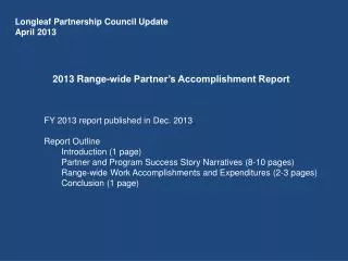 2013 Range-wide Partner’s Accomplishment Report