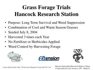 Grass Forage Trials Hancock Research Station