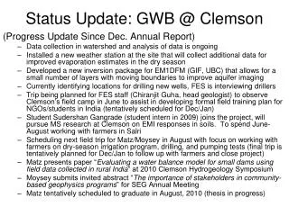 Status Update: GWB @ Clemson