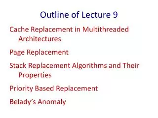 Outline of Lecture 9