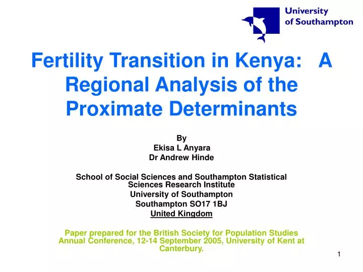 fertility transition in kenya a regional analysis of the proximate determinants