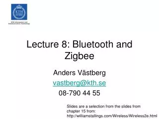Lecture 8: Bluetooth and Zigbee
