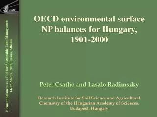 OECD environmental surface NP balances for Hungary, 1901-2000 Peter Csatho and Laszlo Radimszky