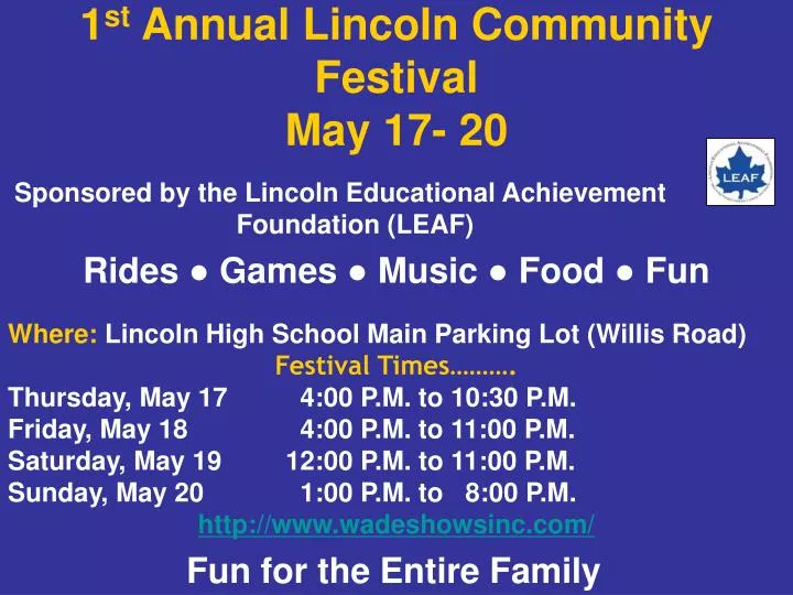 1 st annual lincoln community festival may 17 20