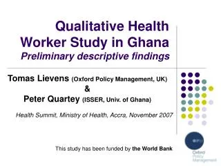Qualitative Health Worker Study in Ghana Preliminary descriptive findings
