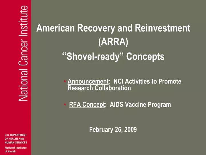 american recovery and reinvestment arra shovel ready concepts