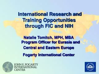 International Research and Training Opportunities through FIC and NIH