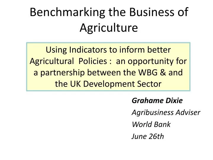 benchmarking the business of agriculture