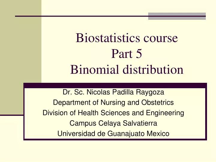 biostatistics course part 5 binomial distribution