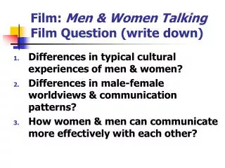 Film: Men &amp; Women Talking Film Question (write down)