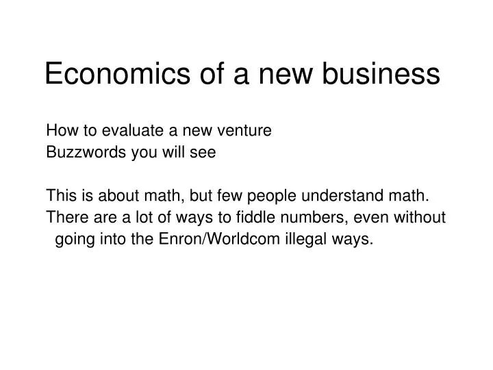 economics of a new business