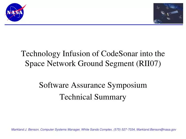 technology infusion of codesonar into the space network ground segment rii07