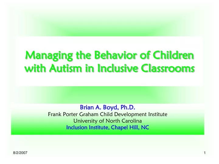 managing the behavior of children with autism in inclusive classrooms