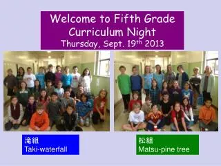 Welcome to Fifth Grade Curriculum Night Thursday, Sept. 19 th 2013