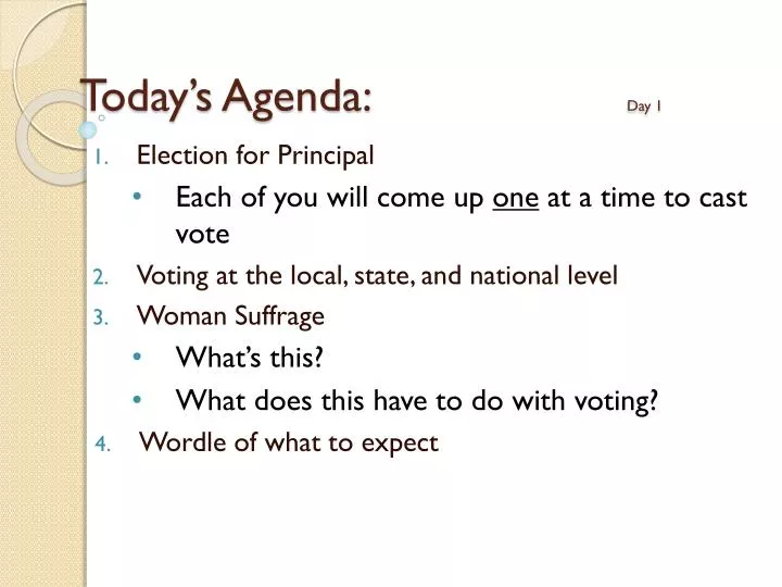 today s agenda day 1