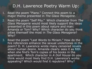 D.H. Lawrence Poetry Warm Up: