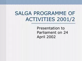 SALGA PROGRAMME OF ACTIVITIES 2001/2