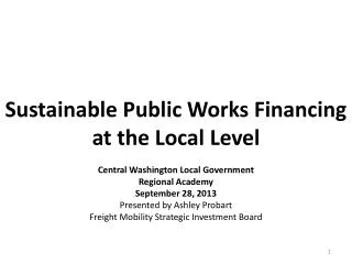 Sustainable Public Works Financing at the Local Level