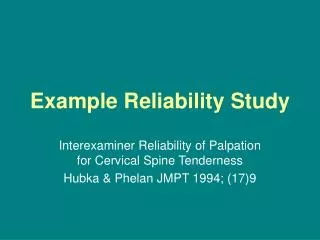 Example Reliability Study