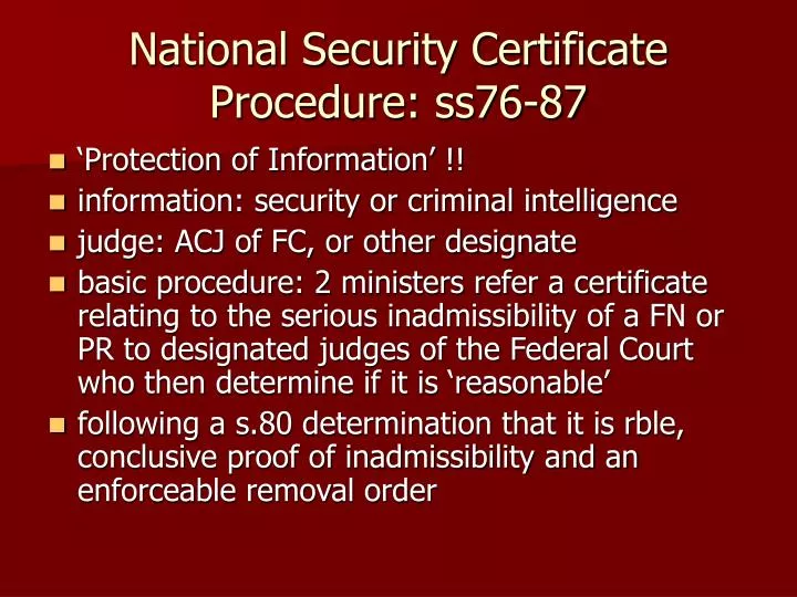 national security certificate procedure ss76 87