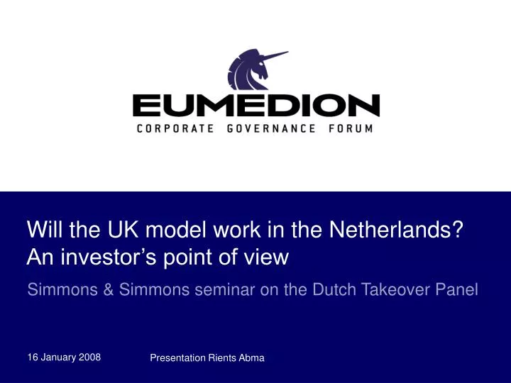 will the uk model work in the netherlands an investor s point of view