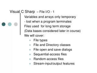 Visual C Sharp – File I/O - 1